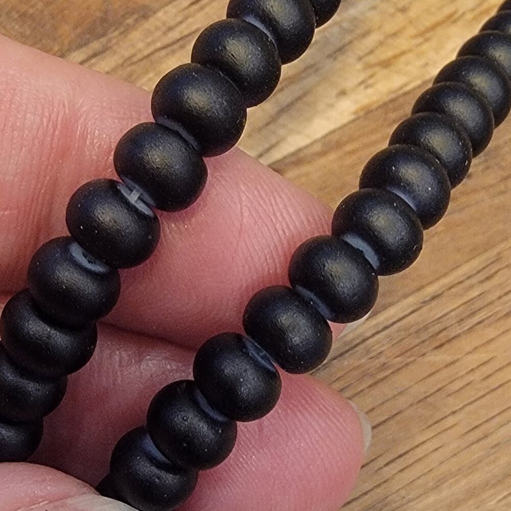 Jet Matte Glass Small Rondelle Round Beads 14 inch/35CM Strand Blue Moon Beads